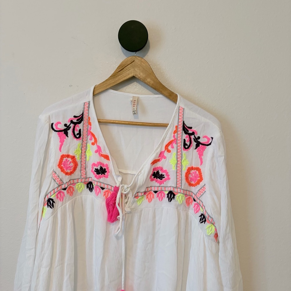 RAGA Embroidered Boho Tunic Top White Size Large - Picture 3 of 6